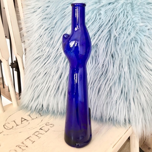 Happy Cat, Cobalt Blue, 2007, Glass, Wine Bottle, 13" Tall, Nice Condition - Picture 3 of 9